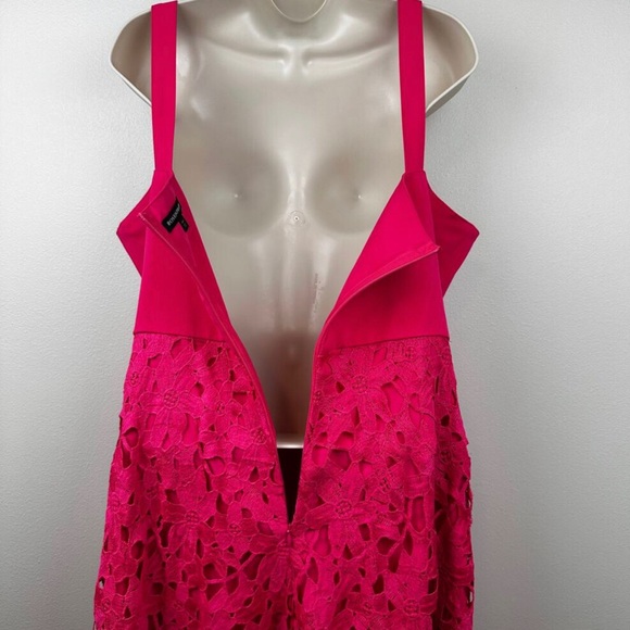 Boston Proper Maxi Dress Mixed Media Lace Pom Pom Sleeveless Hot Pink Size L - Picture 7 of 15